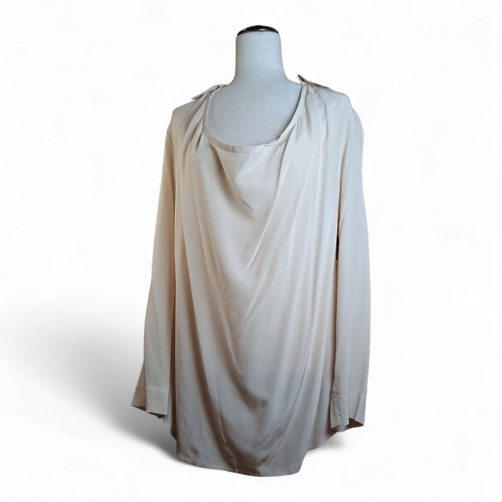 Eileen Fisher Women's Silk Drape Front Cream Collared Blouse S